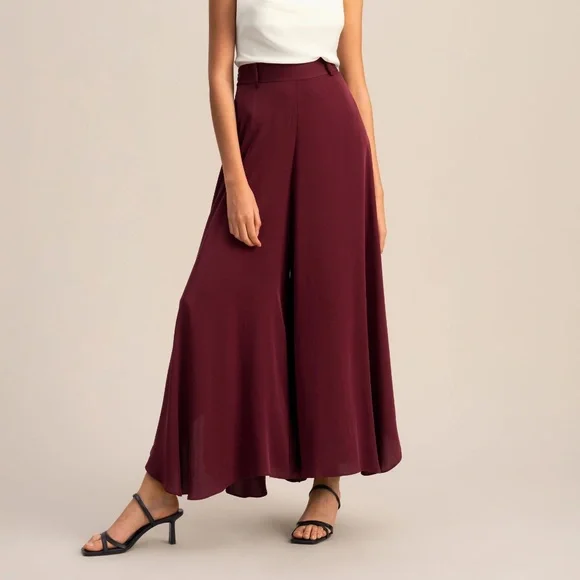 Lilysilk Wide-Legged Silk Fig Pants in Oxblood, Size 27 - Picture 1 of 9